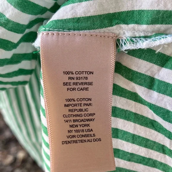 Philosophy Size XL Top Green White Stripe Cotton Blouse V Neck Tie Springtime - Picture 6 of 6